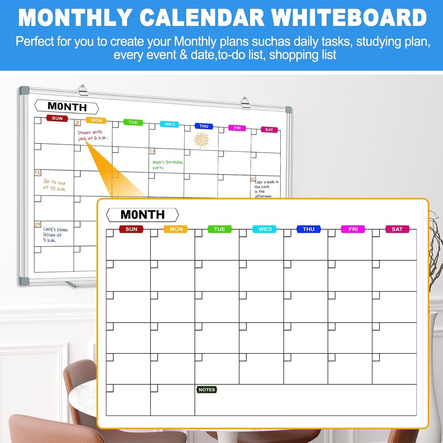 Dry Erase Board Calendar for Wall, 36" x 24" Monthly Whiteboard