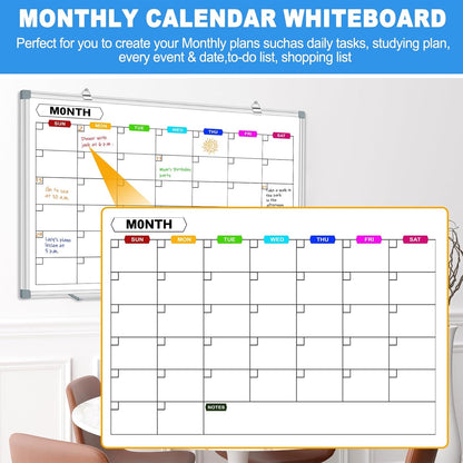 Dry Erase Board Calendar for Wall, 36" x 24" Monthly Whiteboard