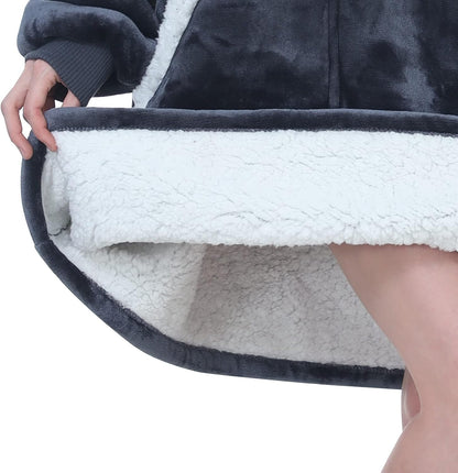 Kipswiza Wearable Blanket Hoodie Gifts for Women and Men, Oversized Cozy Warm Flannel Sherpa Hooded Blankets Sweatshirt with Giant Pockets for Adult and Teens, Dark Gray