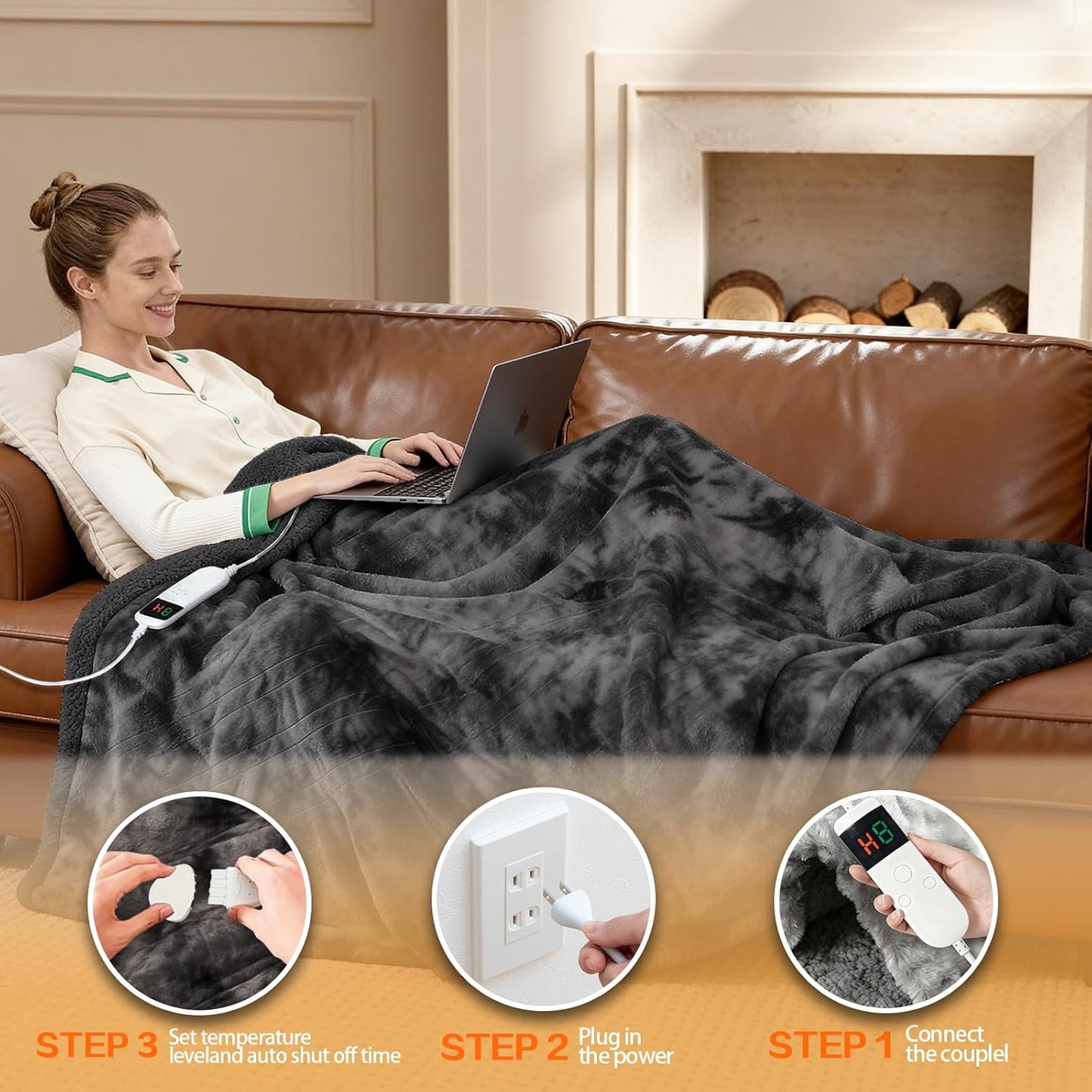 Heated Electric Blanket Throw 50''x60'' - Fast Tie-Dye Heating Blanket, Washable Heat Blanket 10 Heating Settings, 8h Timer Auto Off & Heated Protection, Soft Flannel & Sherpa Material