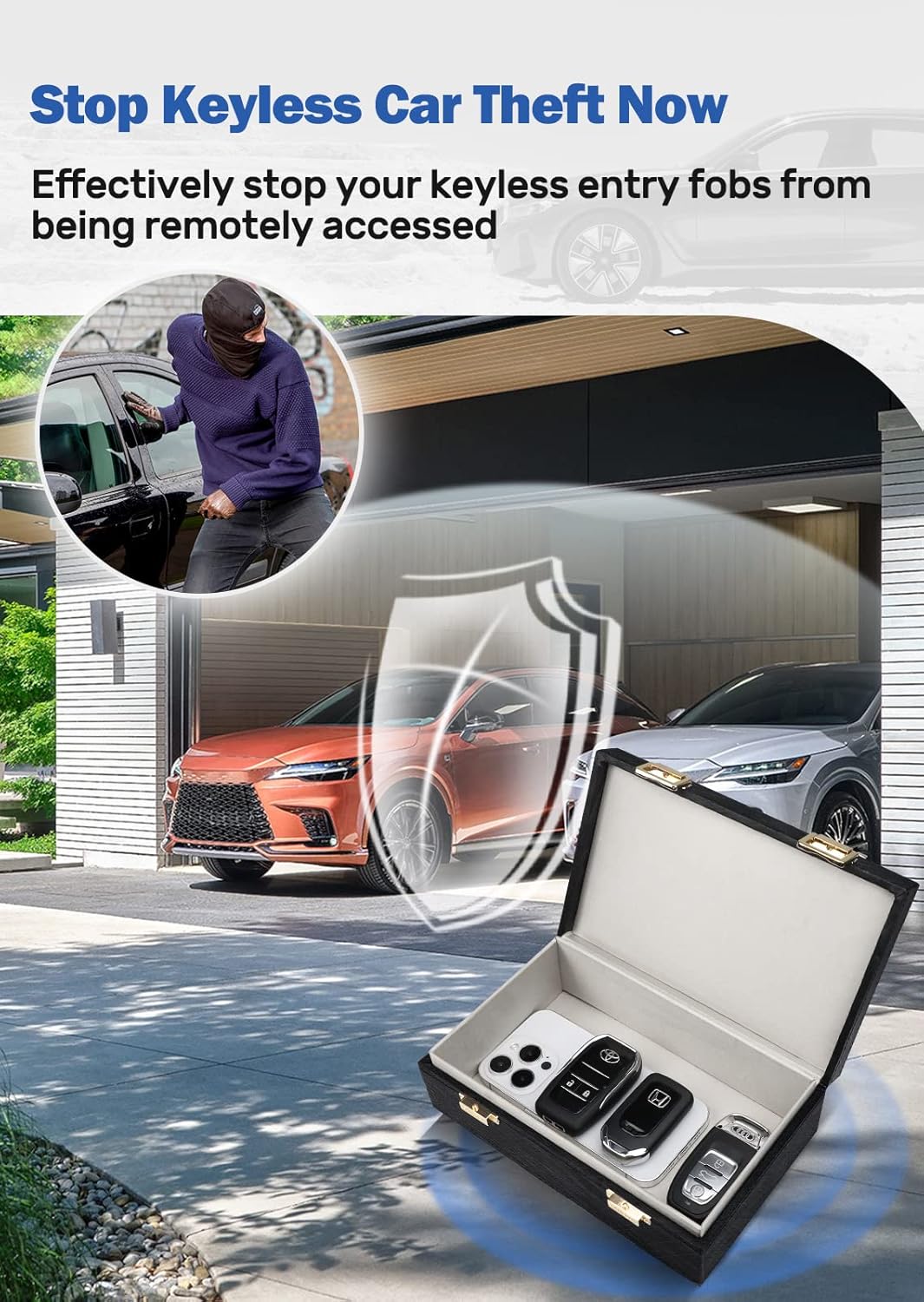 Samfolk Faraday Box & 2 Pack Faraday Bag, 8.42" x5.19" x 2.76" Faraday Key Fob Protector Cage, Signal Blocking Box Faraday Key Fob Protector Anti Theft for Car Keys Keyless Entry Car Key Protector