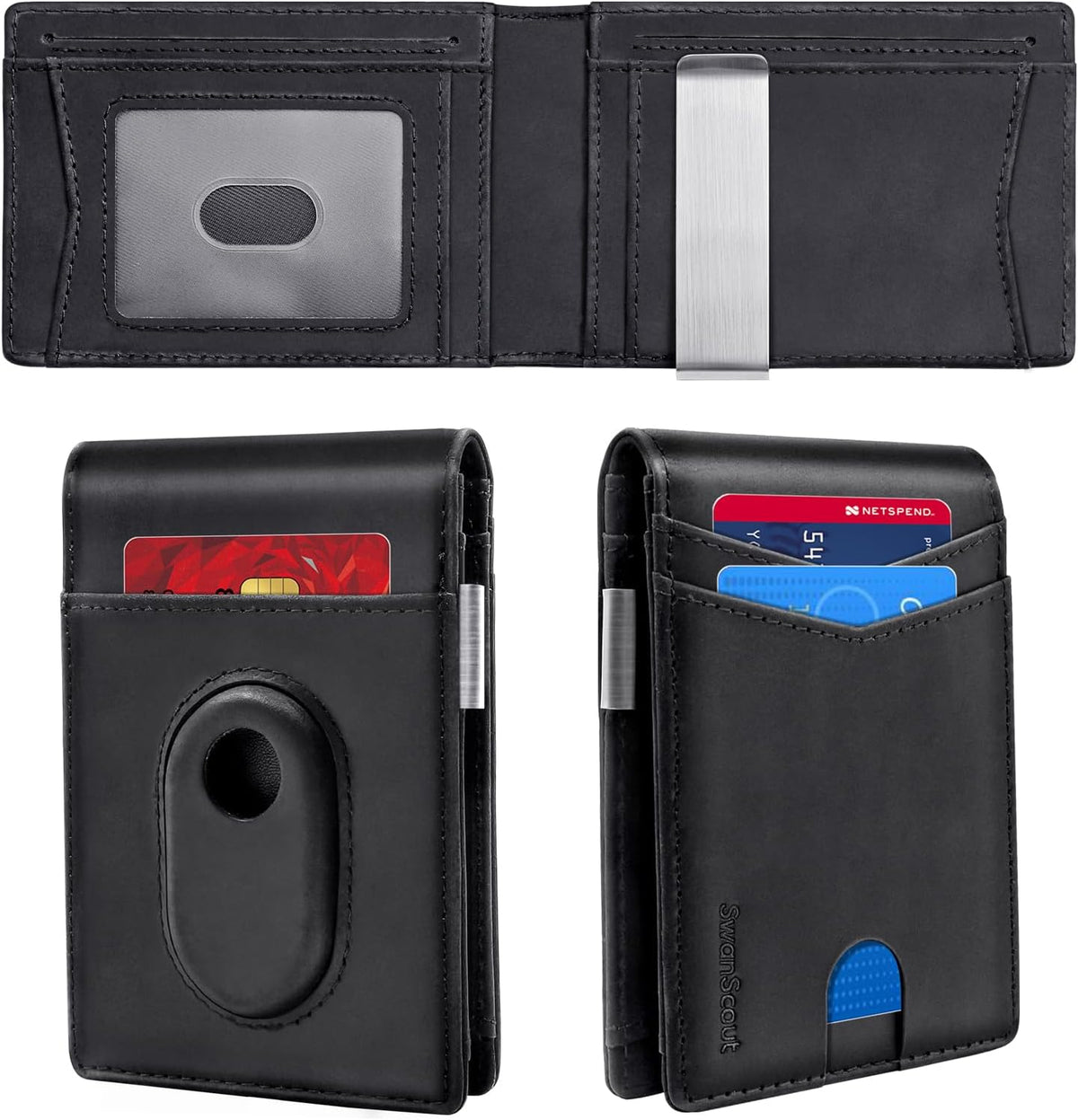 SwanScout Wallet for Samsung Galaxy SmartTag2, Money Clip Version, RFID Blocking Genuine Leather Bifold Wallet With Gift Box (Not Include Tracker)