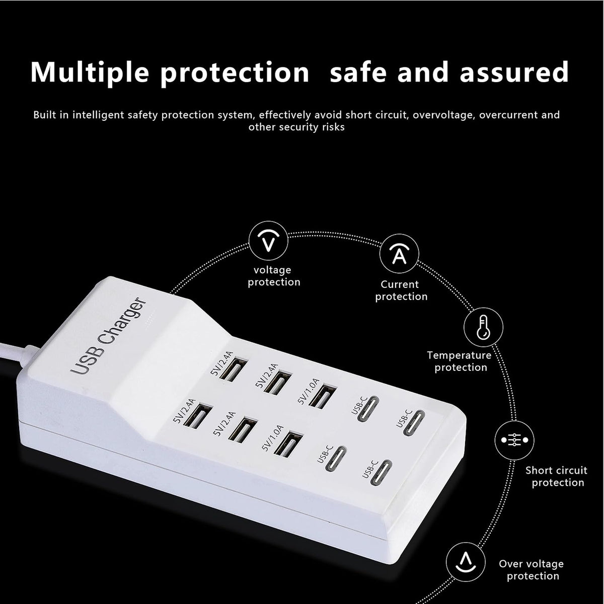USB Charger,50W USB Charging Station with 10-Port (6 USB-A Port & 4 USB-C Port) Compatible with iPhone 15/14/13/12/11/X/8/7/6 Phones, Watch,Tablets, Smartphones Black