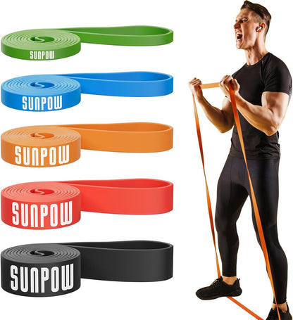 SUNPOW Pull Up Assistance Bands, Set of 5 Heavy Duty Resistance Bands for Men & Women, Natural Latex Exercise Bands for Pull-Up Progression, Home Workout, Strength Training, Mobility & Stretching