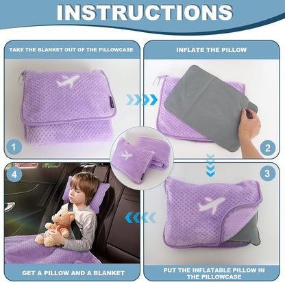 Travel Blanket Airplane Compact with Bag, Travel Essentials 3 in 1 Packable Airplane Blanket, Travel Pillow and Blanket Set, Inflatable Pillow, Luggage Sleeve & Backpack Clip (Light Grey)
