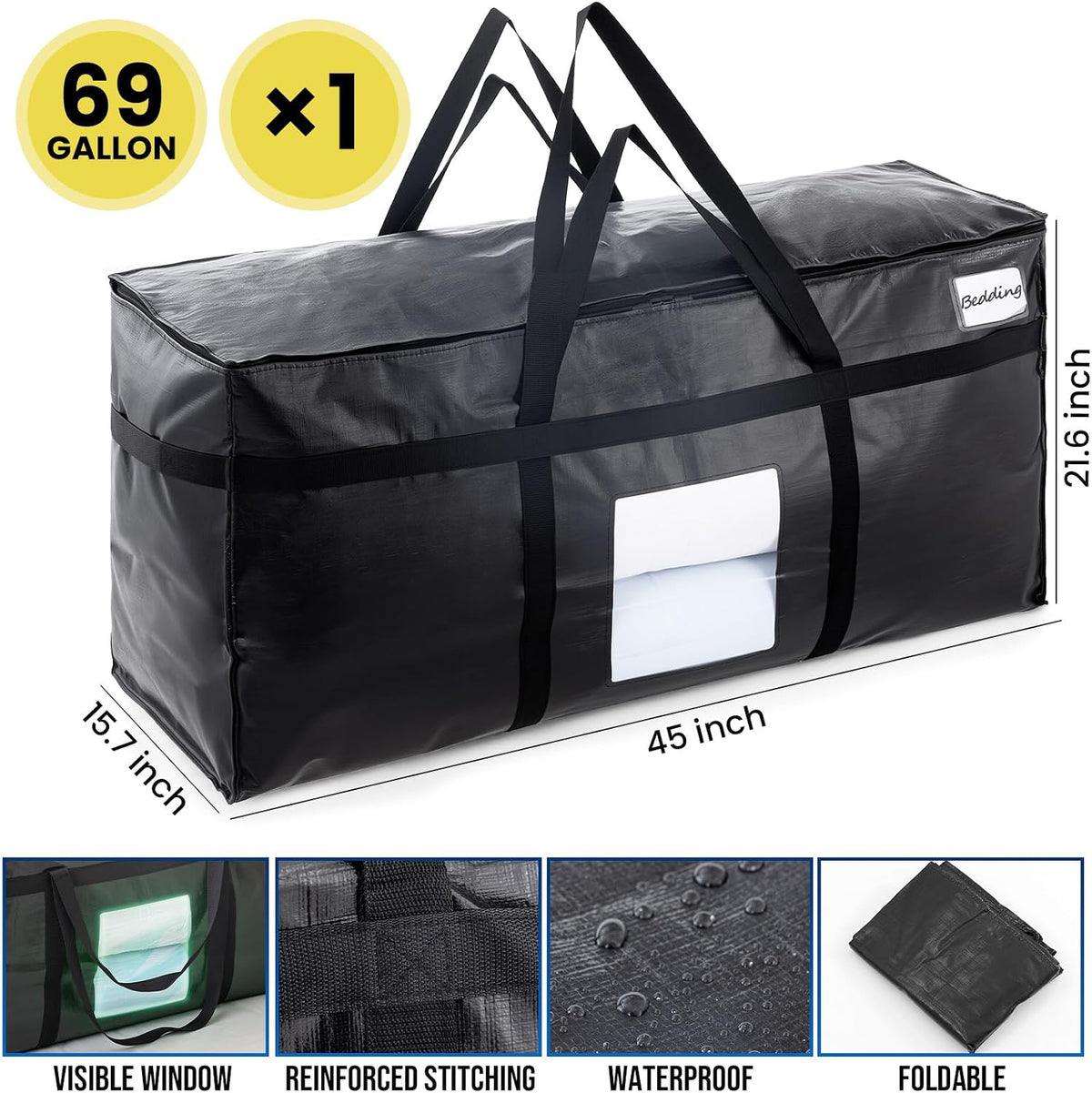 TAILI 69 Gallon Extra Large Storage Bags with Visible Window,Blue