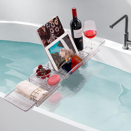 HOMEE Acrylic Expandable Bathtub Caddy Tray, Bath Tub Board for Bathroom