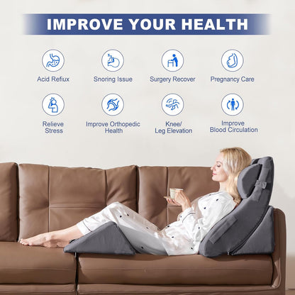 4PCS Orthopedic Bed Wedge Pillow Set for Sleeping, Post Surgery Foam Support Pillows for Back, Neck and Leg Pain Relief, Adjustable Triangle Pillow – Acid Reflux, GERD & Snoring Recovery, White Grey