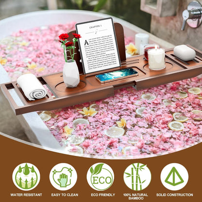 Bathtub Tray Caddy - Bath Tray - Bath Tub Tray Caddy - Bamboo Bath Table Tray for Tub - Expandable Size, Fits Most Tubs