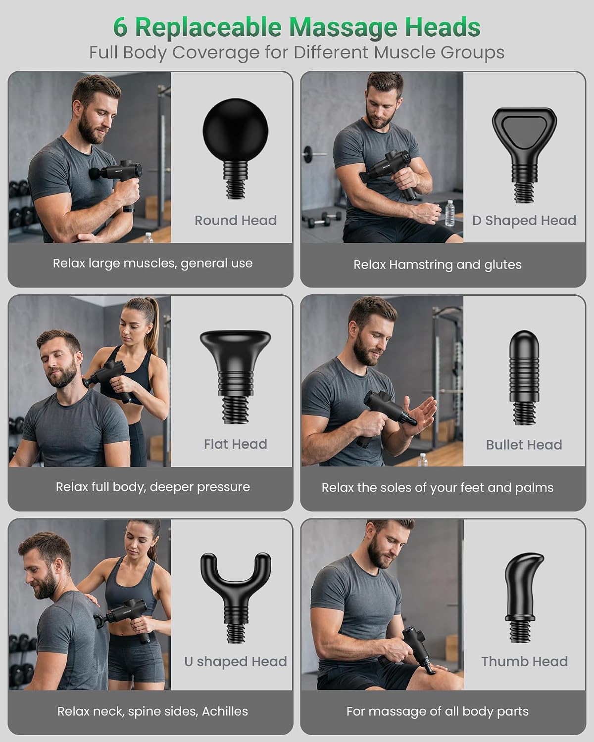 Massage Gun, Deep Tissue Percussion Muscle Massager for Pain Relief, Handheld Electric Back & Neck Massager with 30 Speeds and 6 Massage Heads for Athletes, Men & Women (Black)