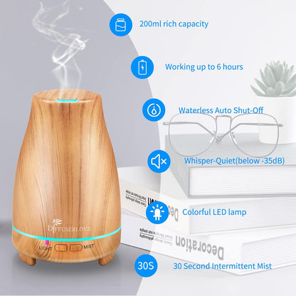 Diffuserlove Diffuser 2 Pack Essential Oil Diffuser 200ML Remote Control Ultrasonic Aromatherapy Diffuser Mist Humidifiers for Bedroom Office Yoga