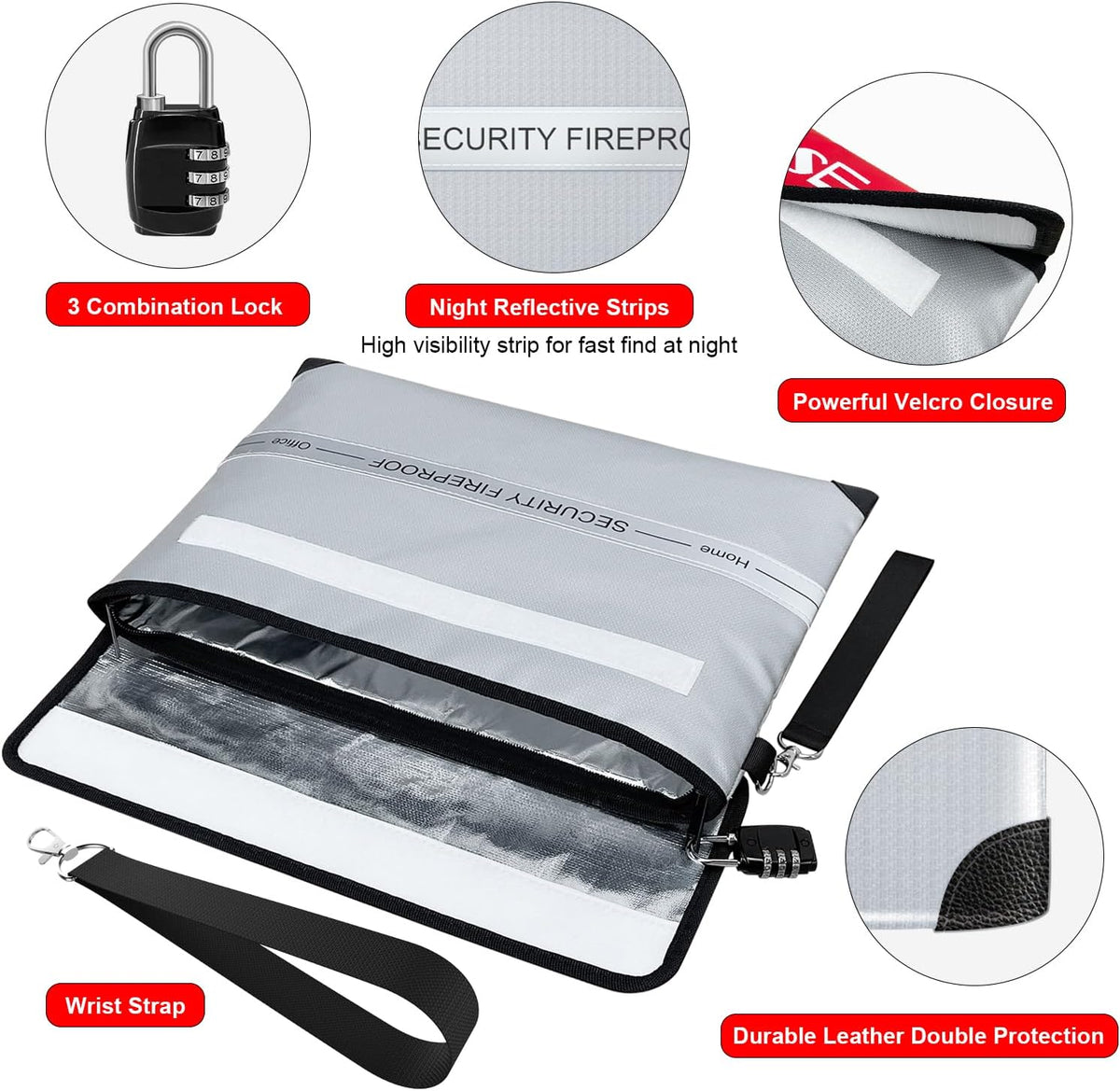 COLCASE Fireproof Document Bag 5200℉ Heat Insulated Waterproof Fireproof