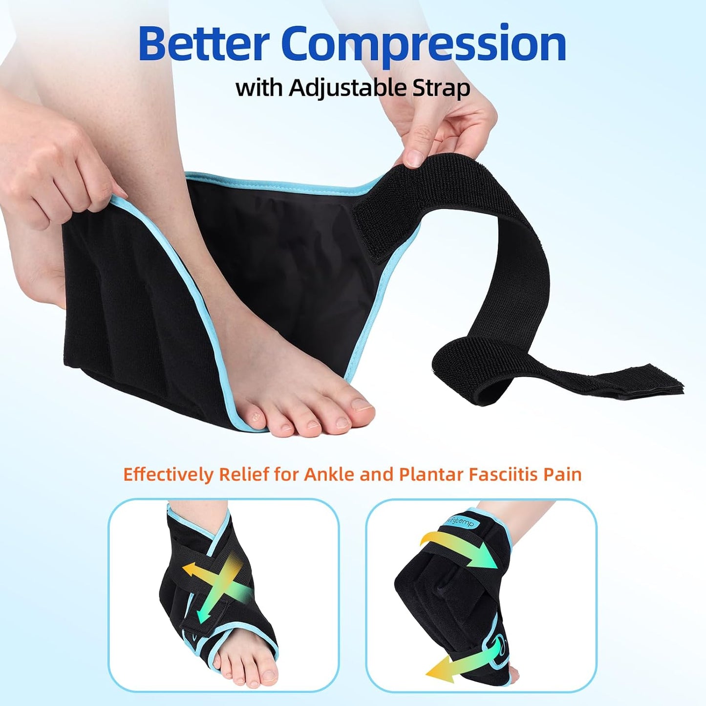 Comfytemp Ankle Ice Pack Wrap Brace for Swelling, Foot Pain Relief, 2 Gel Packs for Injuries Reusable, Hot Cold Compress Therapy for Plantar Fasciitis Relief, Heel Spur, Achilles Tendonitis, Swelling