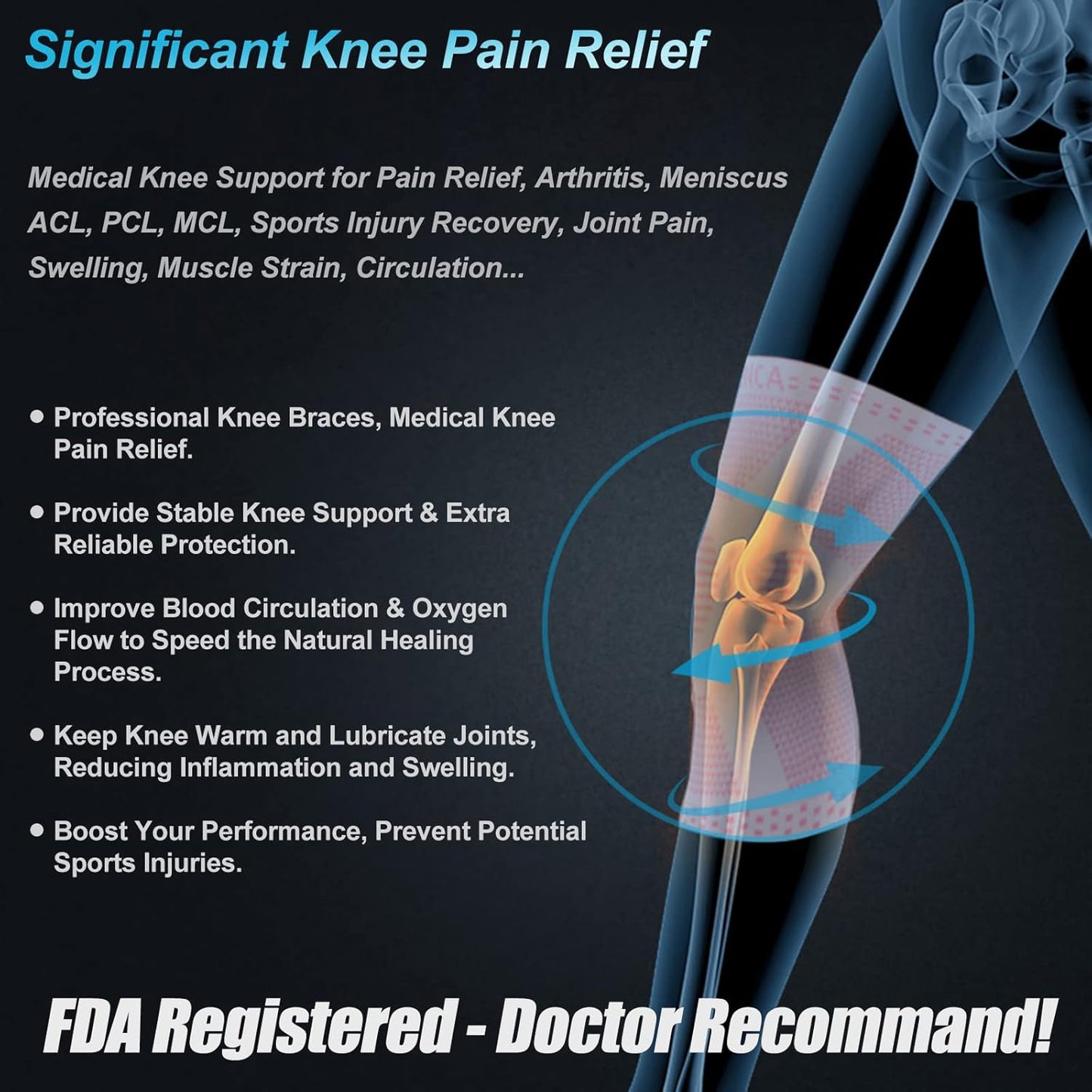 NEENCA Professional Knee Brace for Pain Relief, Medical Knee Support with Patella Pad & Side Stabilizers, Compression Knee Sleeve for Meniscus Tear, ACL, Joint Pain, Runner, Workout (Black, Medium)