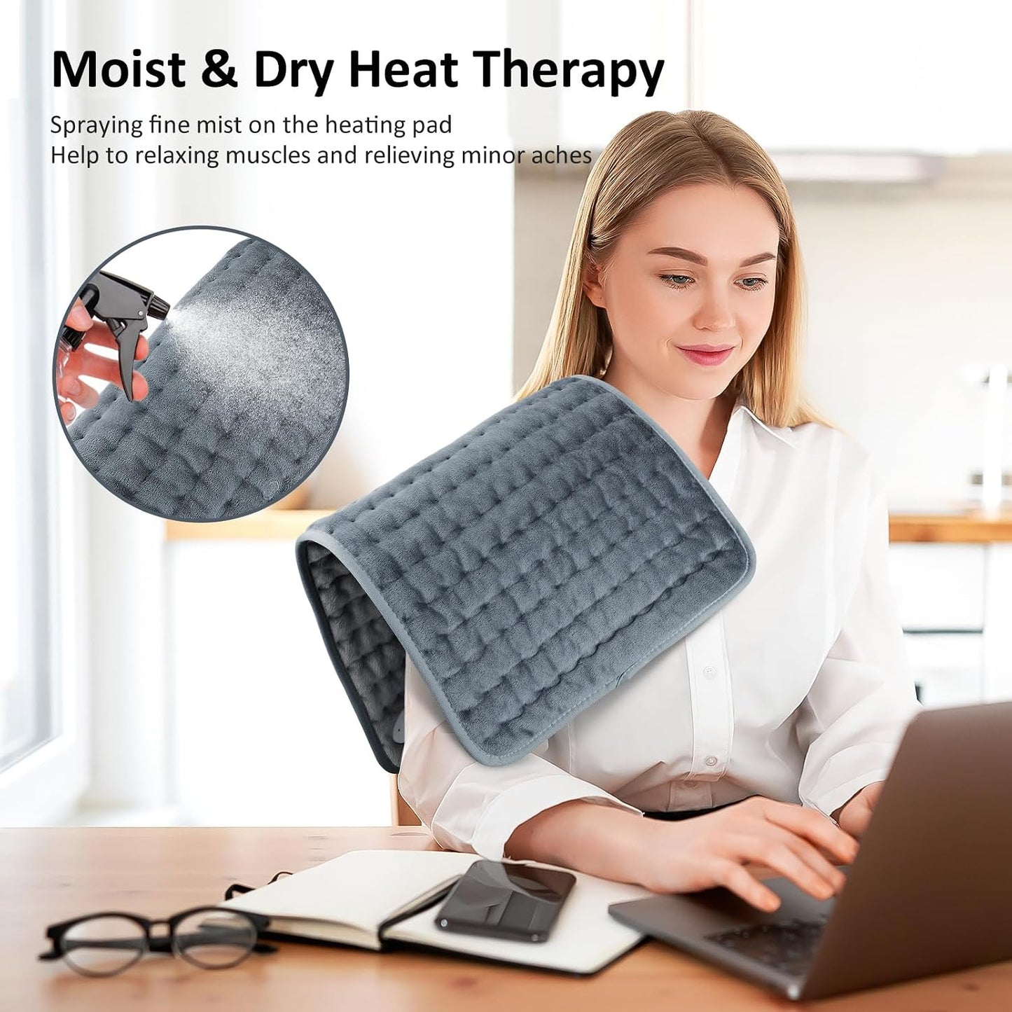 Heating pad for Back/Shoulder/Neck/Abdomen, Heating Pads with 6 Fast Heating Settings, Auto-Off, Machine Wash, Birthday Gifts for Women Mom Men Dad, Extra Large 12"x24", Blue