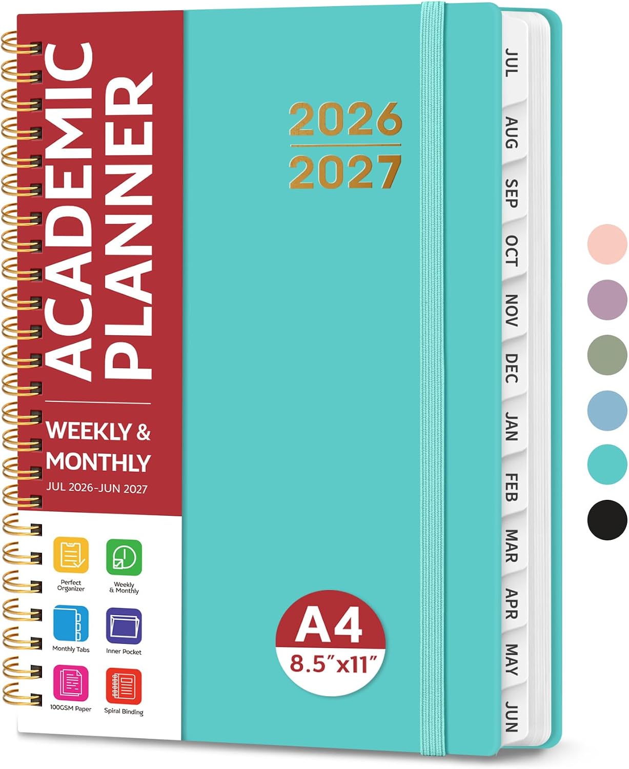 Planner 2026-2027 for Women & Men, Academic Monthly and Weekly Calendar Planner, Jul 2026 - Jun 2027, A5 (6.3" x 8.5"), Teacher Student Planning Book with Tabs, Ideal for Office School Supplies - Pink