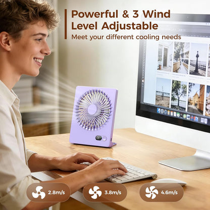 Zuvas Desk Fan Battery Operated Fan Rechargeable 180°Tilt Folding Personal Fan Ultra Quiet Small Portable 3 Speed Adjustable Strong Wind Fan For Office Bedroom Home Desktop Camping (White)