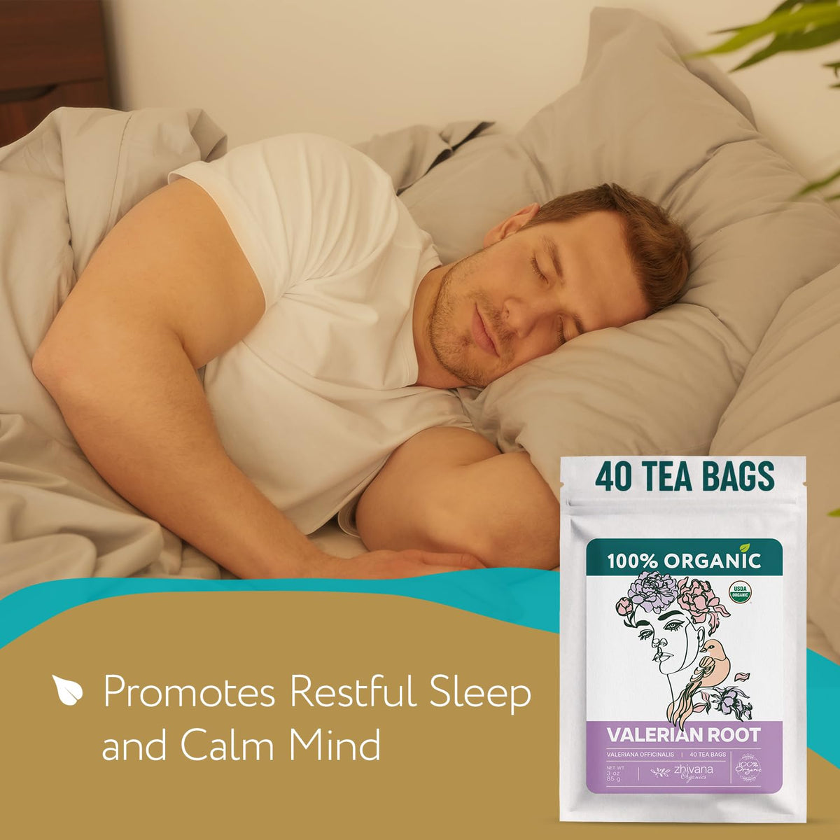 Valerian Root Tea Organic (40 Bleach-Free & Microplastic-Free TeaBags) - Sleep, Relaxation