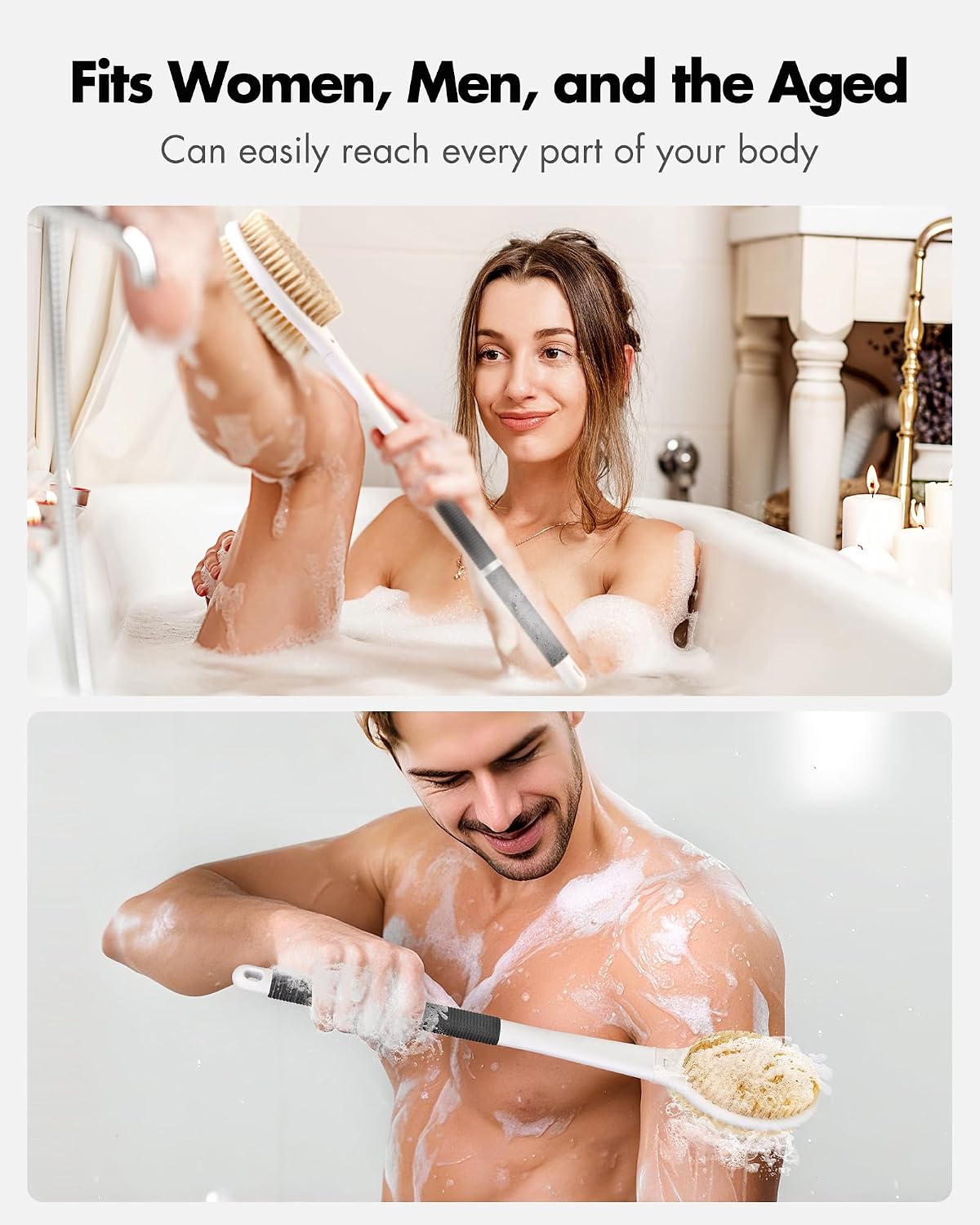 Dry Brushing Body Brush for Massage - Natural Boar Bristle Exfoliating Brush with Massage Nodes for Lymphatic Drainage, Cellulite, Blood Circulation Improving Skin Health for Women Men Elderly(Grey)