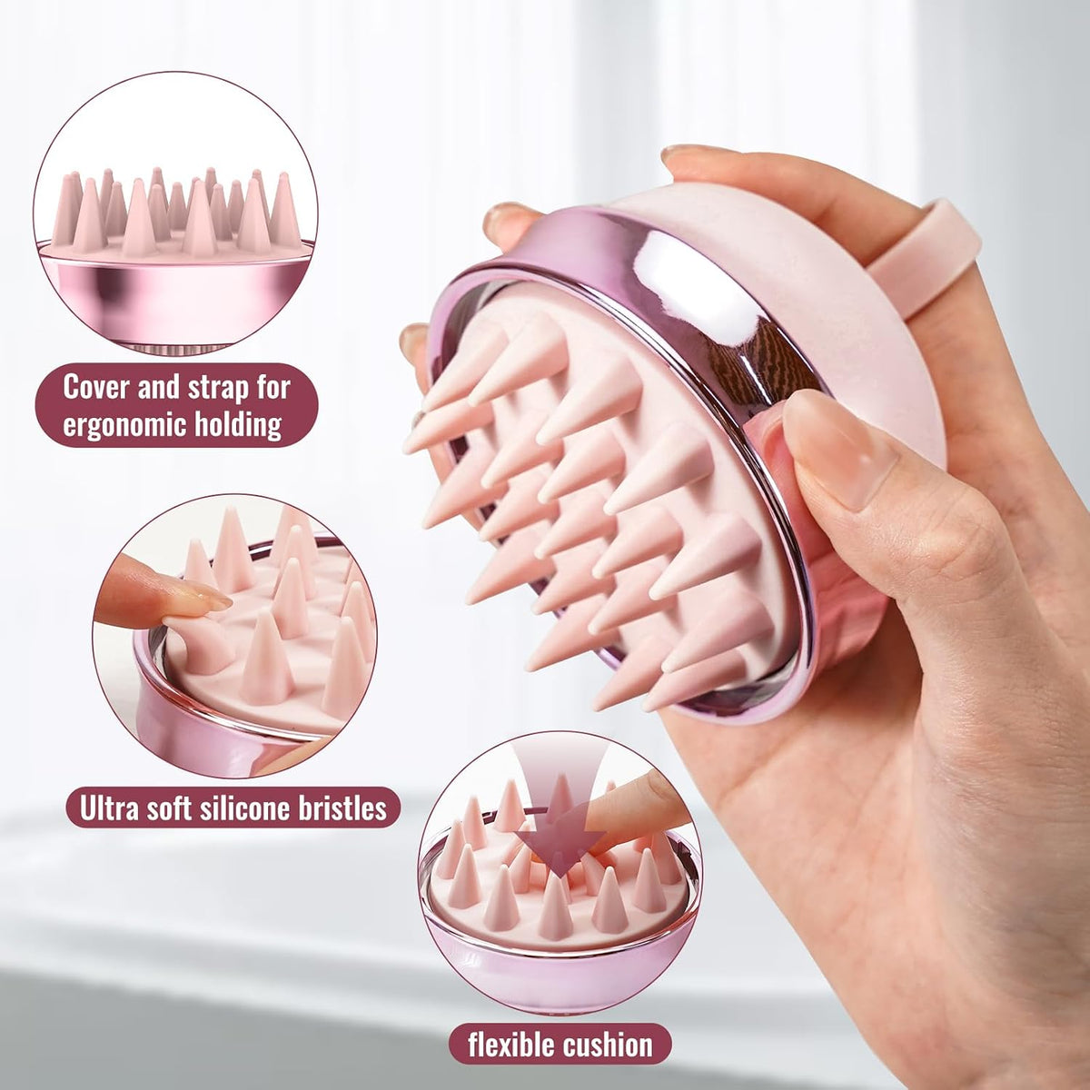 SHINLEA 2 in 1 Scalp Massager Hair Growth,Scalp Scrubber with Soft Silicone Bristles for Dandruff Removal,Shampoo Brush for Exfoliation,Head Massager for Both Wet and Dry Use (Black)