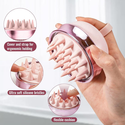 SHINLEA 2 in 1 Scalp Massager Hair Growth,Scalp Scrubber with Soft Silicone Bristles for Dandruff Removal,Shampoo Brush for Exfoliation,Head Massager for Both Wet and Dry Use (Black)