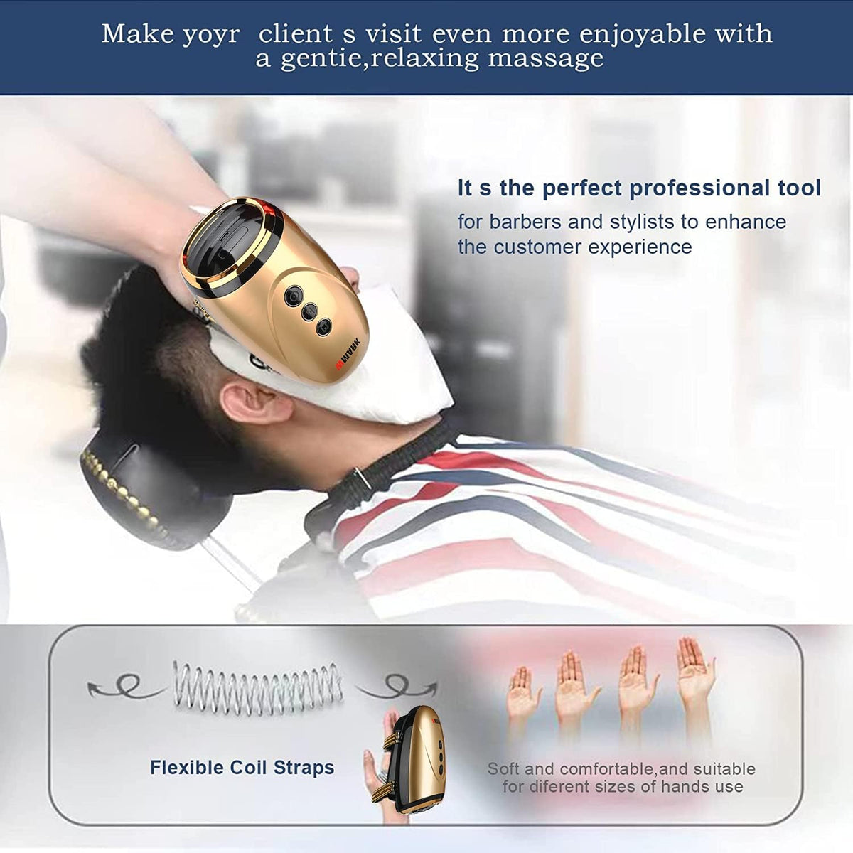 WMARK Barber Massager/Cordless Handheld Massager, Charge Neck/Legs/Hand/Face Massager, 2 Massage Nodes 2600AMH，Golden