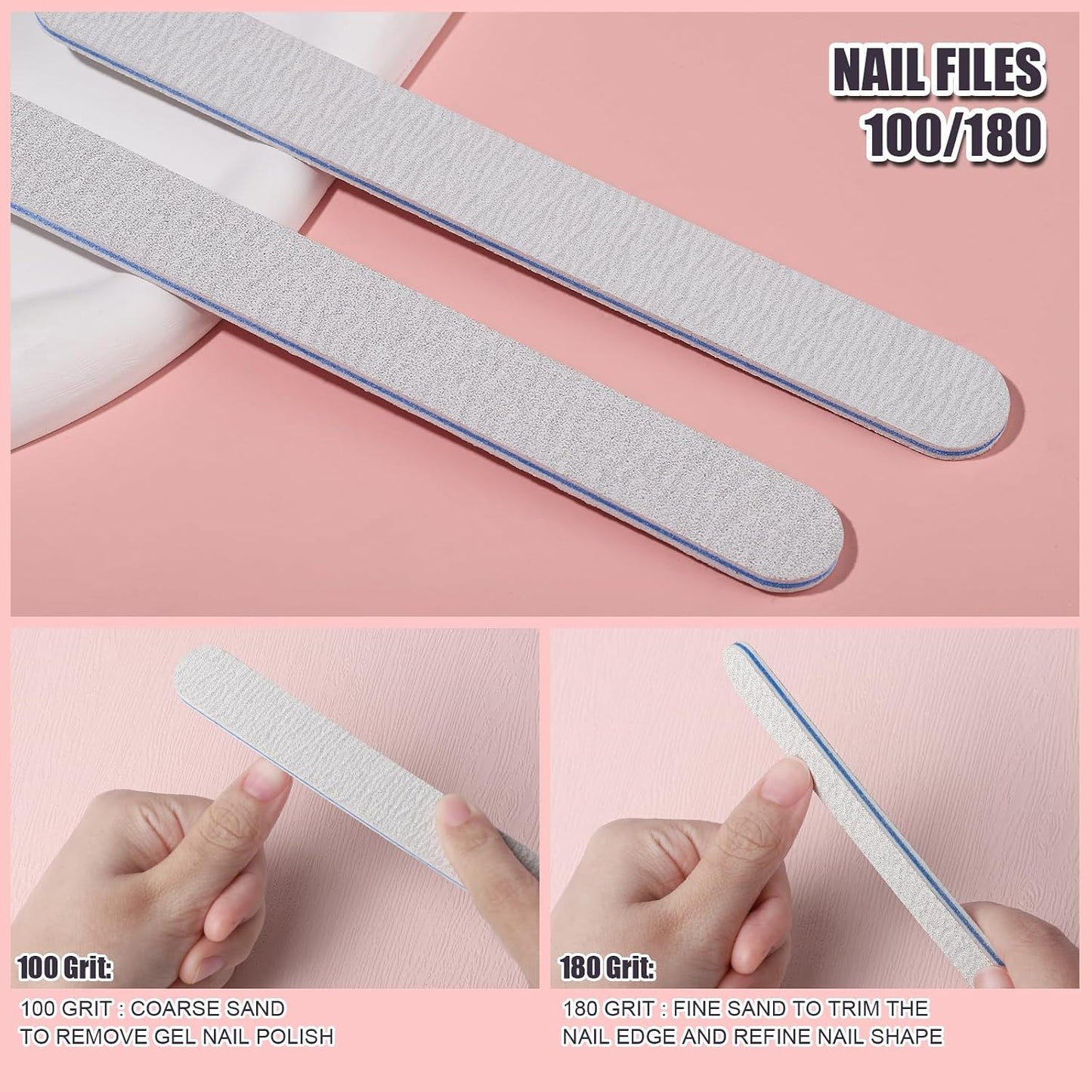FANDAMEI Nail Files and Buffers, 20PCS Nail File Kit. Rectangular Nail Buffer Block & 100/180 Grit 7 Way Nail File & Polishing Buffer. Nail Prep Kit. Professional Manicure Nail Tools