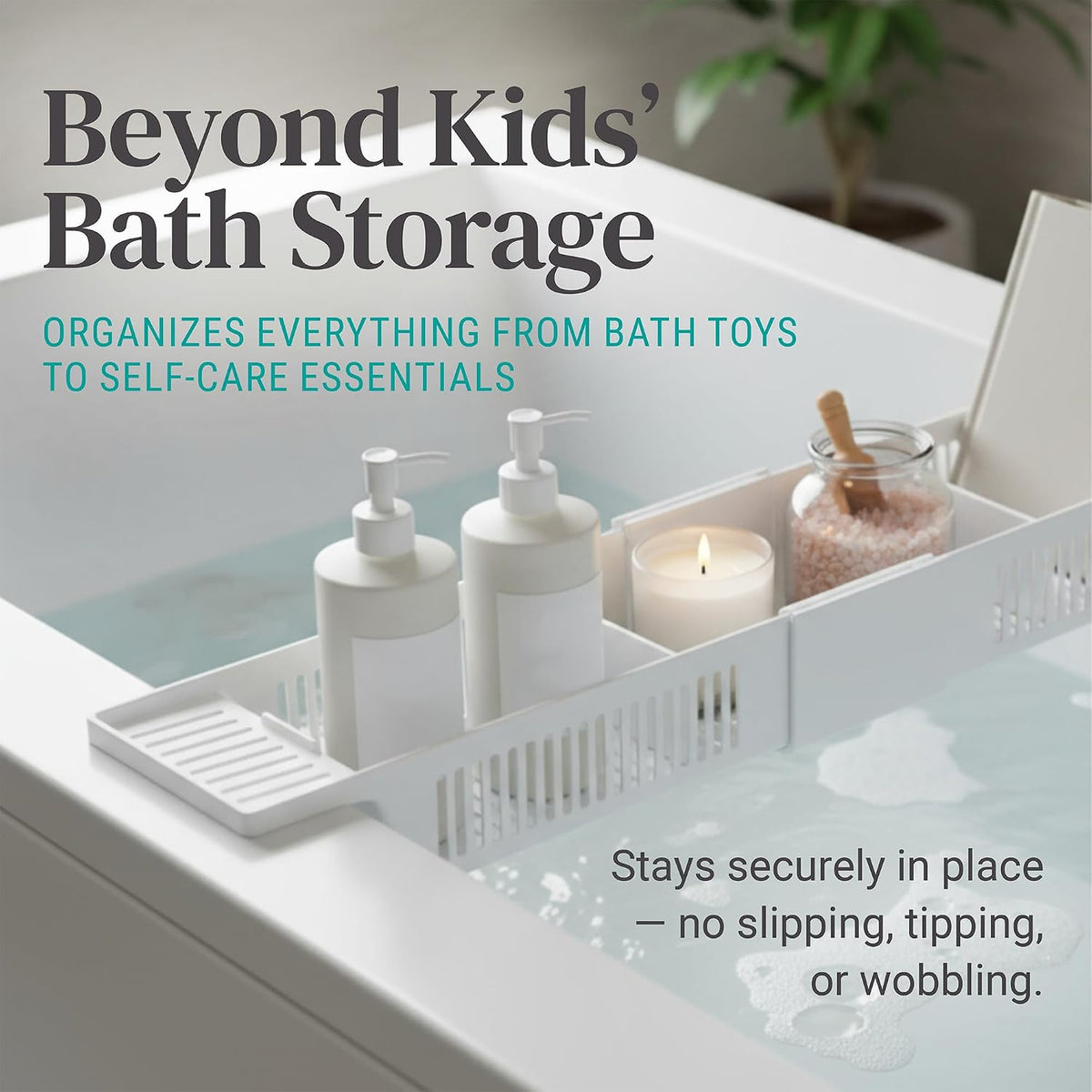 KidCo Bath Toy Organizer Storage Basket, 3 Compartment Horizontal Large Openings Bath Toy Organizer for Tub, Large Capacity Bath Toy Organizer with Large Openings, White