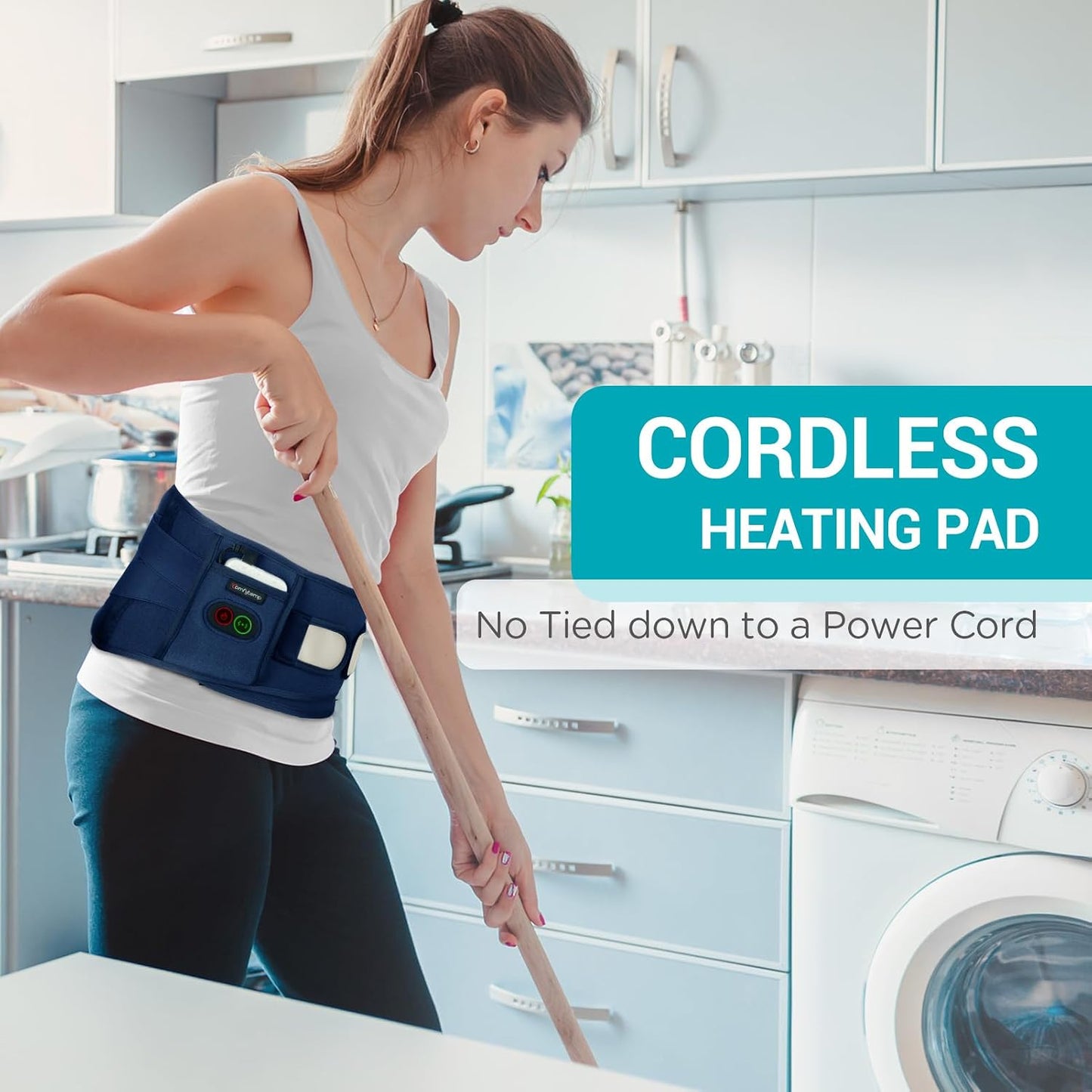 Comfytemp Cordless Heating Pad with Massager for Back, Birthday Gifts for Women Men, FSA Eligible HSA Portable Lower Back Massager Rechargeable Wireless Electric, Mom Dad Seniors 3 Heat 30mins Off