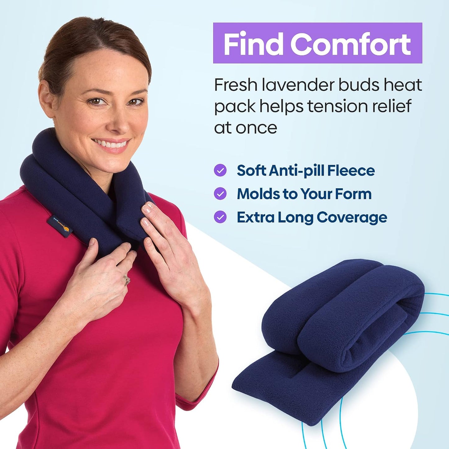 SunnyBay Microwavable Heating Pad for Neck and Shoulder, Heated Neck Wrap, Microwave Heat Pad, Weighted Beanbag Moist Hot or Cold Compress, 2.2 lbs, 26x4 Inches, Navy Blue
