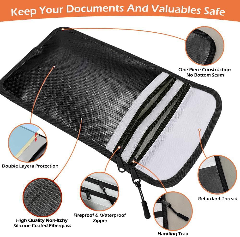 Fireproof Waterproof Document Bag Upgraded Two Pockets - 4200℉ Protection