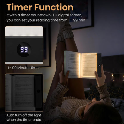 LED Book Light, 3 Color Temps & Stepless Dimming, Night Reading with Timer