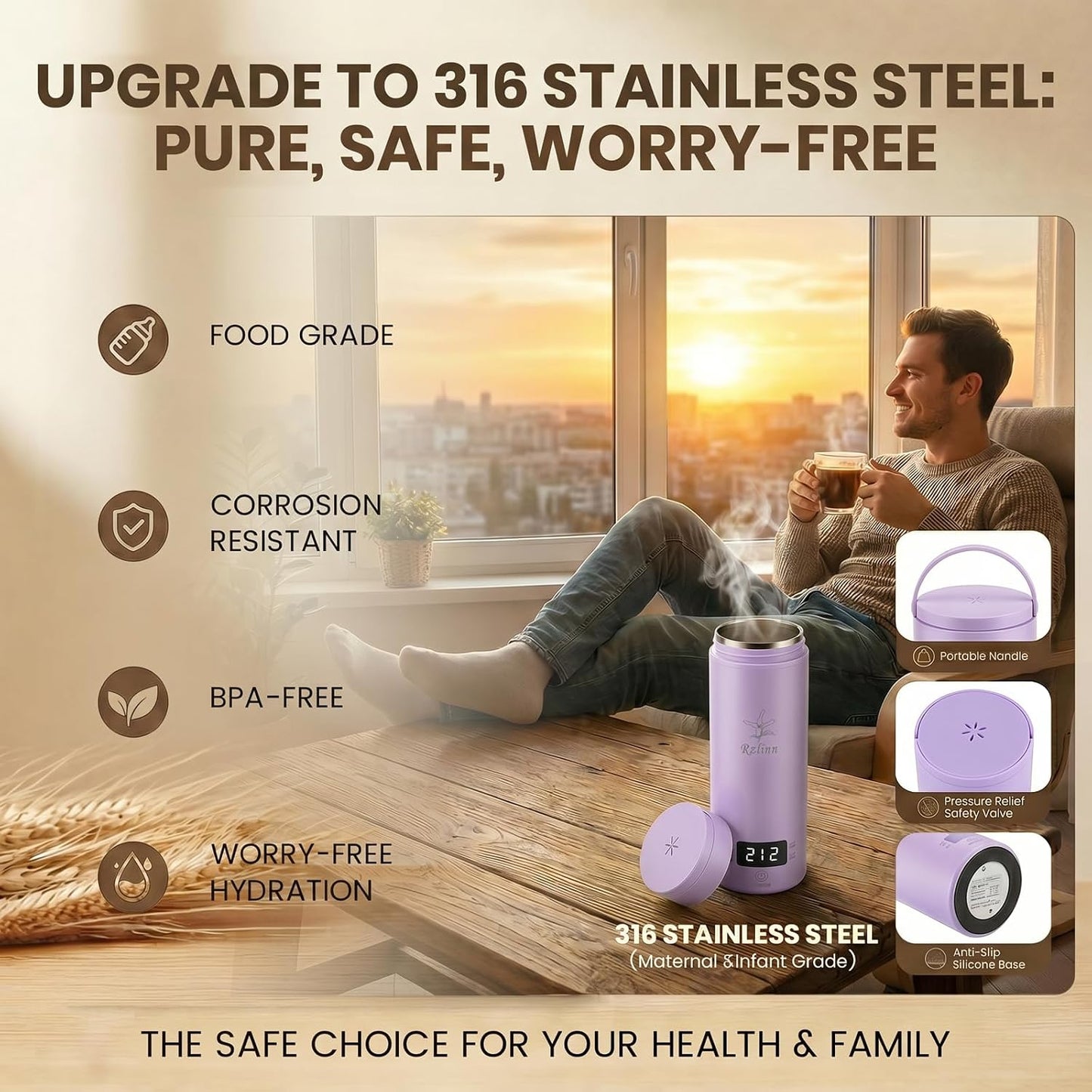 Portable Electric Kettle For Travel, 120V, 450ml, 4 Temperature Control