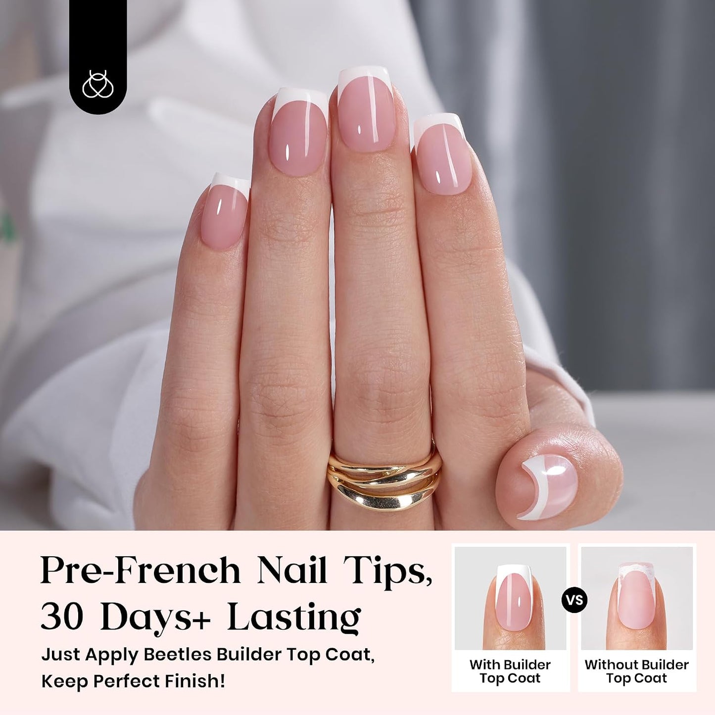 Beetles Press On Nail Kit-Short Square French Tip Press On Nails, 150Pcs Pink French Nail Tips with Nail Glue & Remover Builder Top Coat Nail Lamp, All-in-One DIY Fake Nails Gift for Women