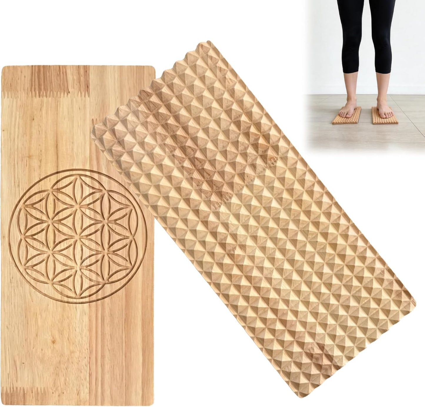 Sadhu Board for Beginners - Pine Wood Nail Boards for Feet, Light Compact Acupuncture Massage Foot Board Acupressure Mat for Yoga and Meditation, 12.6x5.5x0.5 Inches, 1 Pair (2Pcs)