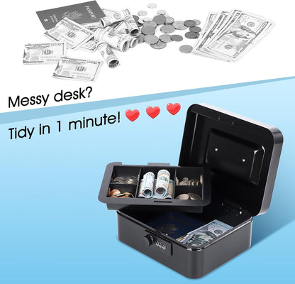 KYODOLED Small Cash Box with Combination Lock & Removable Money Tray, Black