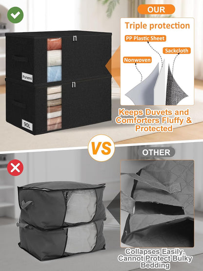 punemi 60L Sturdy Comforter Storage Bag, Blanket Organizer, Grey
