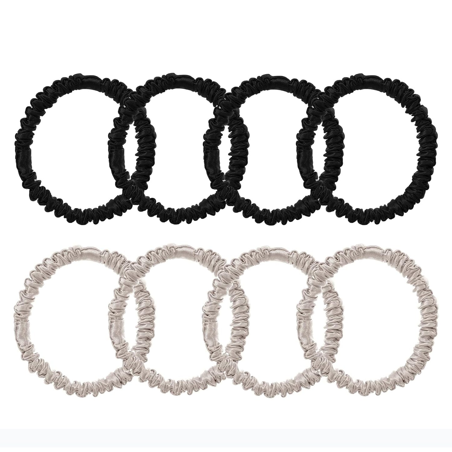 8 Pcs 100% Pure Mulberry Silk Hair Scrunchies for Women & Girls - Silky Hair Ties for Thick, Thin or Curly Hair - Bulk Pack Satin Sleepy Scrunchies in Black