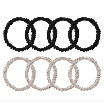 8 Pcs 100% Pure Mulberry Silk Hair Scrunchies for Women & Girls - Silky Hair Ties for Thick, Thin or Curly Hair - Bulk Pack Satin Sleepy Scrunchies in Black