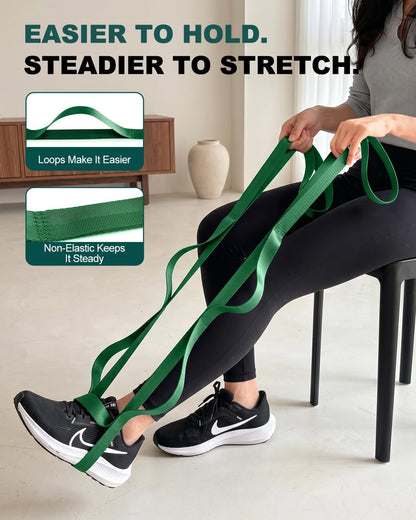 Trideer Non-Elastic Stretching Strap with Loops for Physical Therapy & Rehab, Knee Hip Leg ROM Post-Surgery, Yoga Strap for Stretching, Leg Lifter Strap Mobility Aid, Hamstring Calf Back