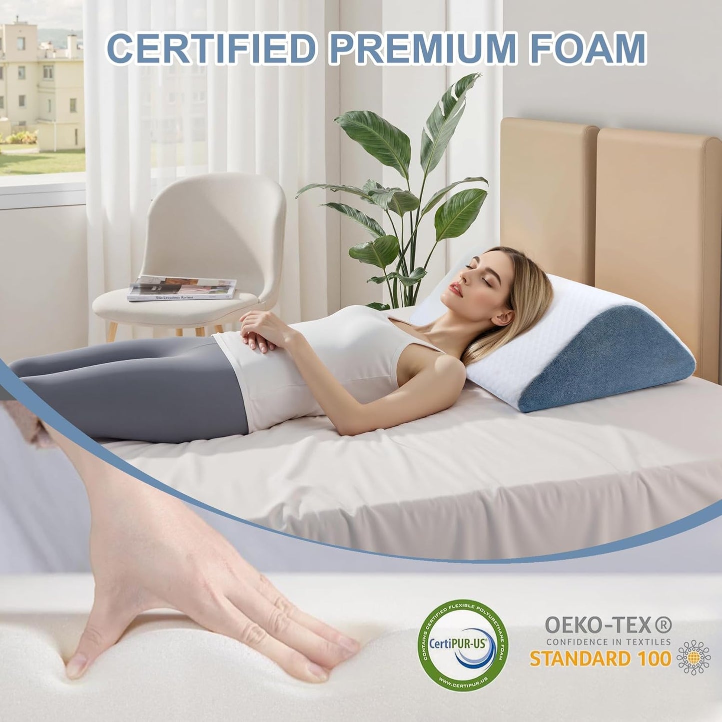Knee Wedge Pillow, 8" Knee Pillow for Back Sleeping Leg Elevation Leg Pillow, Triangle Pillow for Legs Post Surgery, Knee Support, Hip Back Pain Relief