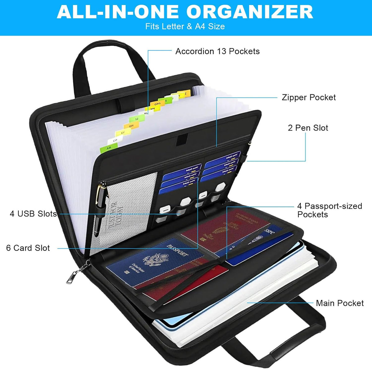 Fireproof Accordion File Organizer with Lock, 13 Pocket Document Folder