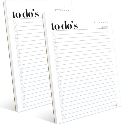 To Do List Notepad - 2 Pack, A5 Size (8.3"x5.8") Premium Thick Paper With Cardboard Back Support, Undated Daily Planner Notepad, Daily To Do List Notebook, Ruled Pages, Checkboxes, Deadline Column.