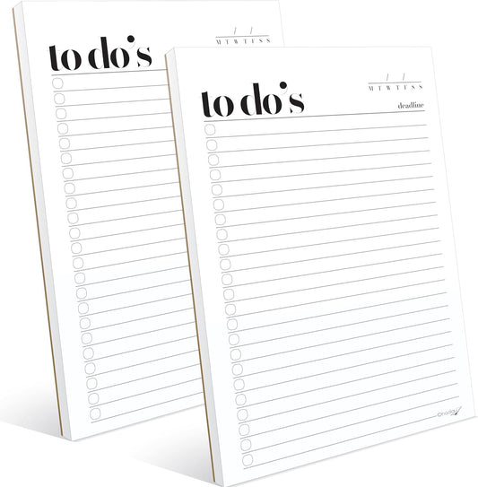 To Do List Notepad - 2 Pack, A5 Size (8.3"x5.8") Premium Thick Paper With Cardboard Back Support, Undated Daily Planner Notepad, Daily To Do List Notebook, Ruled Pages, Checkboxes, Deadline Column.
