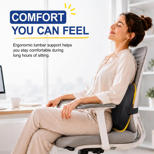 Lumbar Support Pillow for Car, Memory Foam, Black | Back Pain Relief, Adjustable Straps, Office Chair Compatible, Desk Chair Compatible
