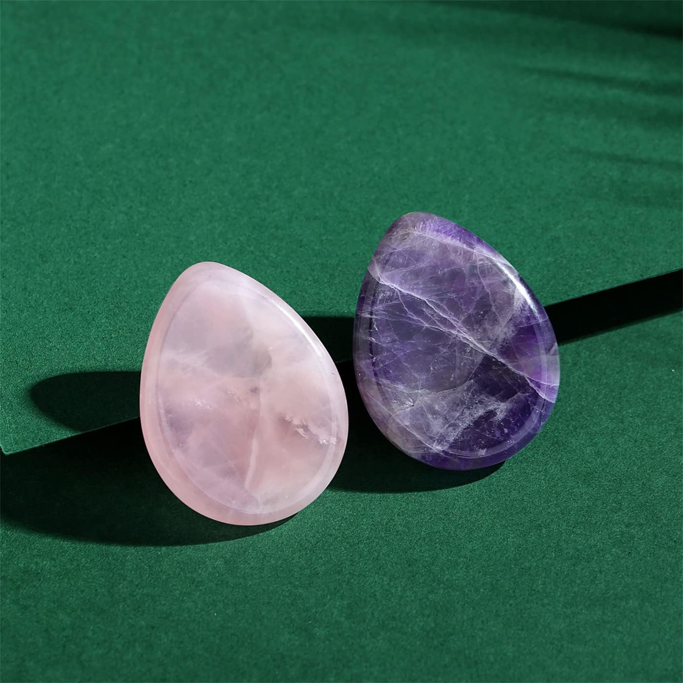YATOJUZI Thumb Worry Stones for Anxiety Stress Relief Items Healing Crystals Natural Amethyst Rose Quartz Crystal Palm Pocket Stone Gemstones Meditation Reiki Spiritual Gifts for Women Men 2PCS