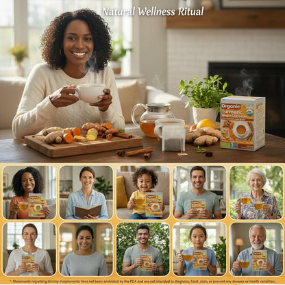 USDA Organic Turmeric Ginger Cinnamon Tea Bags (50 Count) ñ Supports Digestion, Brain, Skin, Sleep & Joint Mobility ñ Eco-Conscious, Caffeine-Free & Sugar-Free Herbal Wellness Tea ñ Vegan, Non-GMO Natural Root Blend
