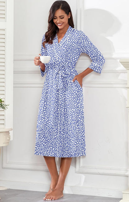 PrinStory Robes for Women 3/4 Sleeve Long Bath Robe XS-4XL
