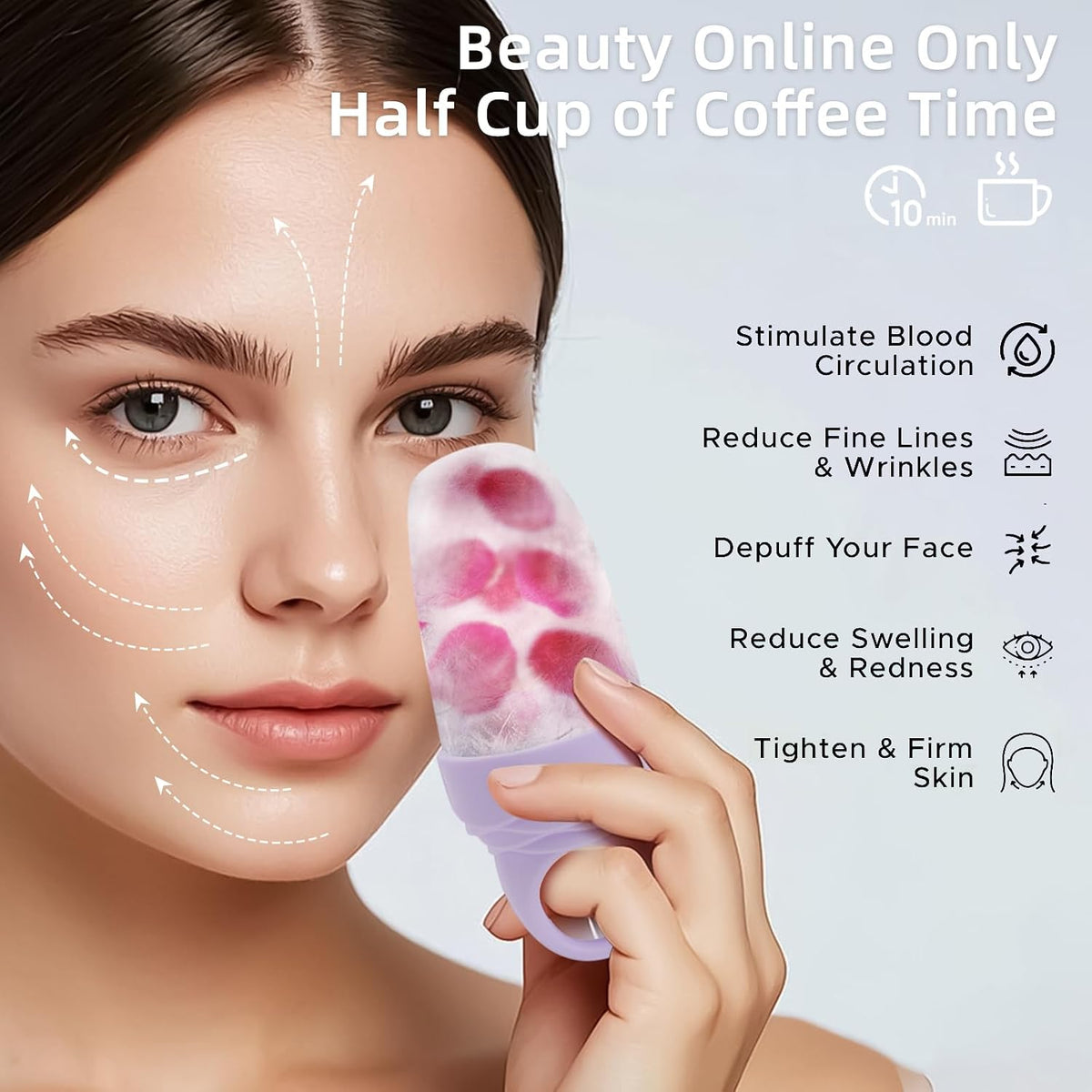 3 Pack Ice Roller for Face, Facial Ice Roller Silicone Mold Reusable for Face Women and Eye Neck Cold Skin Care Tools Freezer De Puff Eye Bags Reduce Migraine Pain Pink 1 + Purple 2