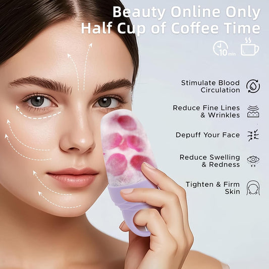 3 Pack Ice Roller for Face, Facial Ice Roller Silicone Mold Reusable for Face Women and Eye Neck Cold Skin Care Tools Freezer De Puff Eye Bags Reduce Migraine Pain Pink 1 + Purple 2